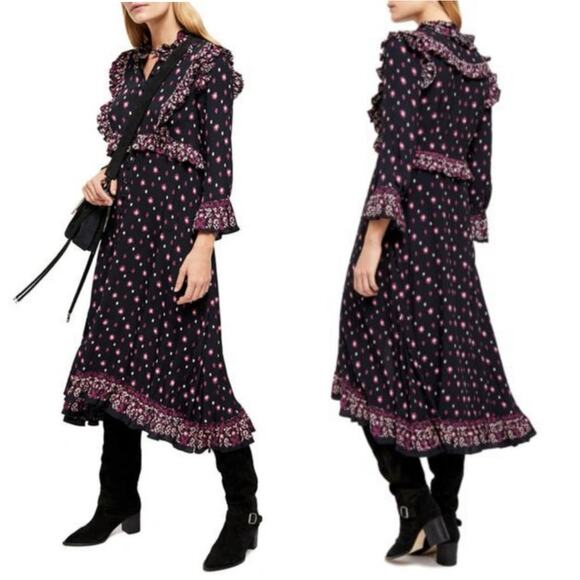 Free People Calico Skies Midi Dress Size XS Boho Floral Feminine Cottagecore - Picture 1 of 16